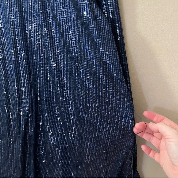 Chi Chi London Navy Blue Sequin Shift Dress Mock Neck Special Occasion Size 10 - Picture 7 of 16
